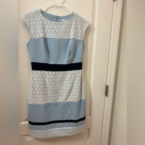 Studio One Light Blue, White & Black Cap-Sleeve Sheath Dress